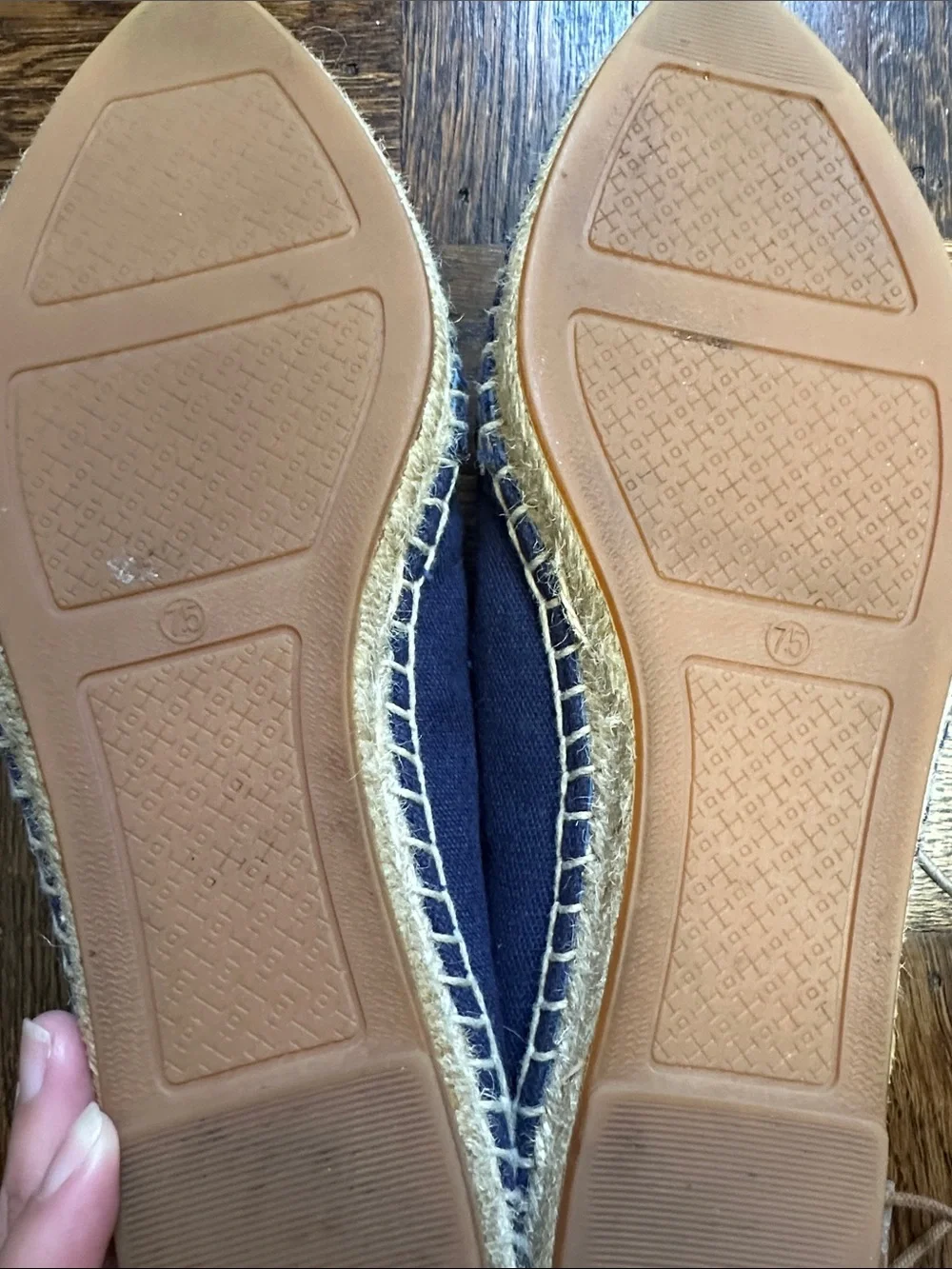 Tory Burch Navy Canvas Lace-Up Espadrille Flats with Tan Laces